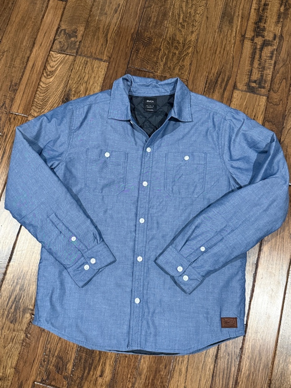 RVCA Chainmail Quilted Blue Button Up Shirt Jacket Mens Medium